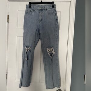 SHEIN Light Blue Distressed Straight Leg Jeans